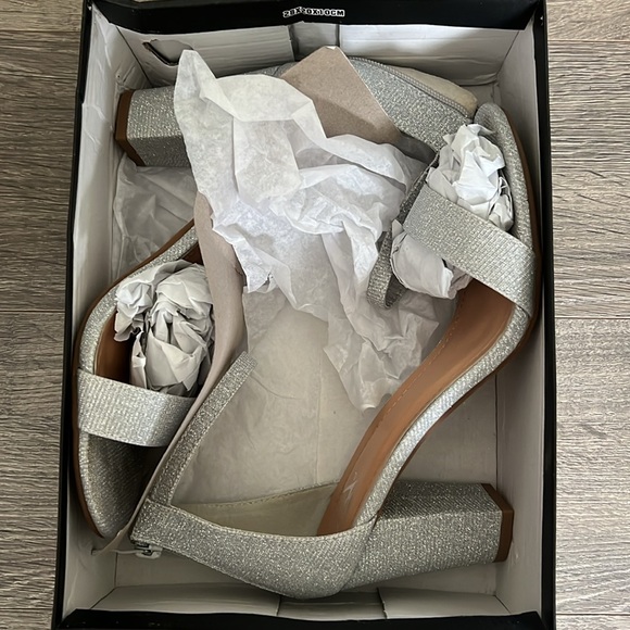 Windsor Sparkle Step Glitter Lurex Block Heels - Silver - Picture 6 of 13